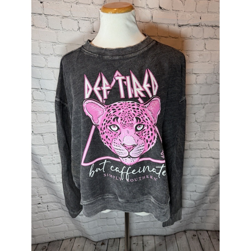 Simply Southern Def Tired Leopard Cropped Pink Ribbed Sweatshirt Dopamine Xl Mom